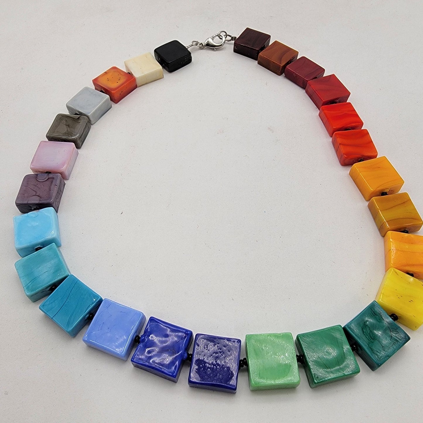Anodized Aluminum Rainbow Beaded Cubes Necklace