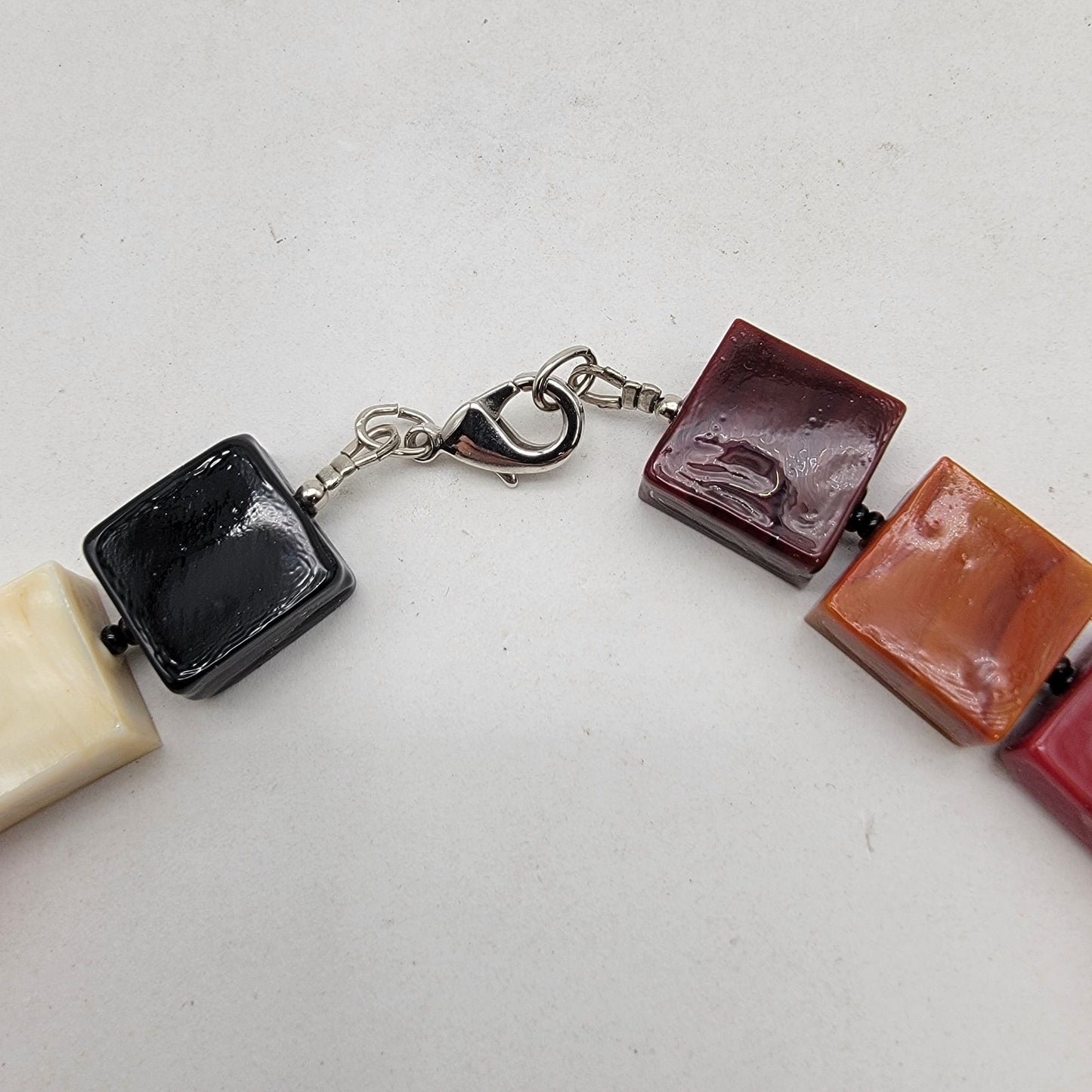 Anodized Aluminum Rainbow Beaded Cubes Necklace