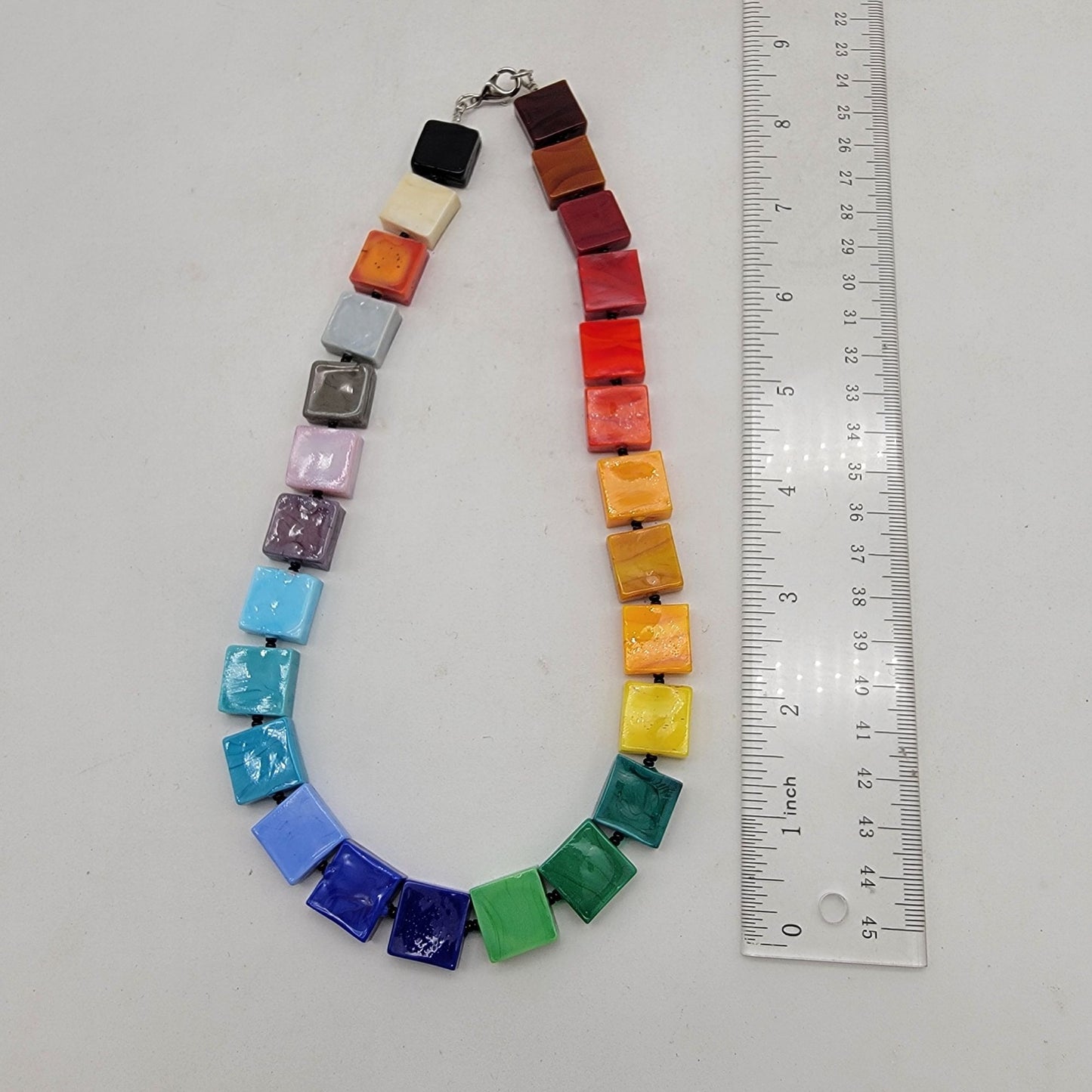 Anodized Aluminum Rainbow Beaded Cubes Necklace