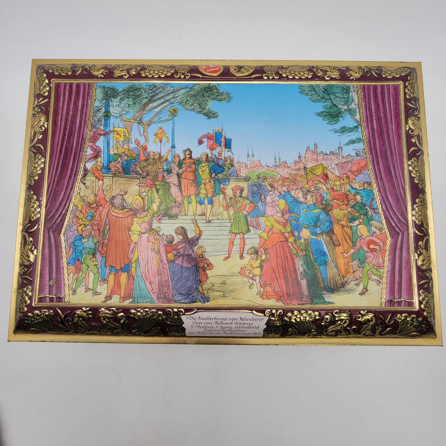 1997 Otto Schmidt Nuremberg German Gingerbread Tin Box Richard Wagner Opera Scene