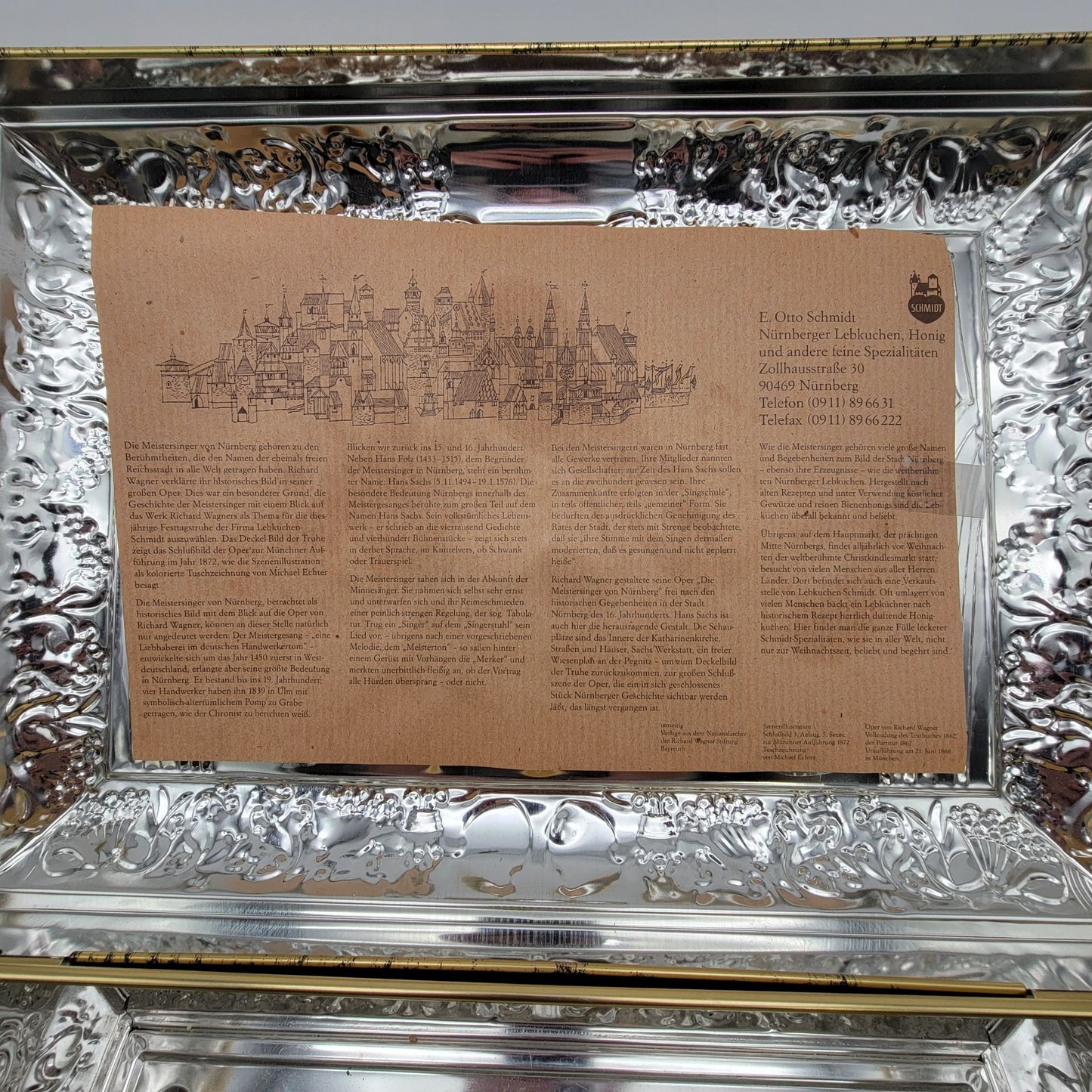 1997 Otto Schmidt Nuremberg German Gingerbread Tin Box Richard Wagner Opera Scene