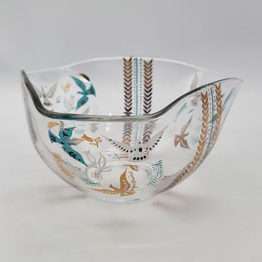 Mid Century Georges Briard Clear Glass Bowl Paradise Birds