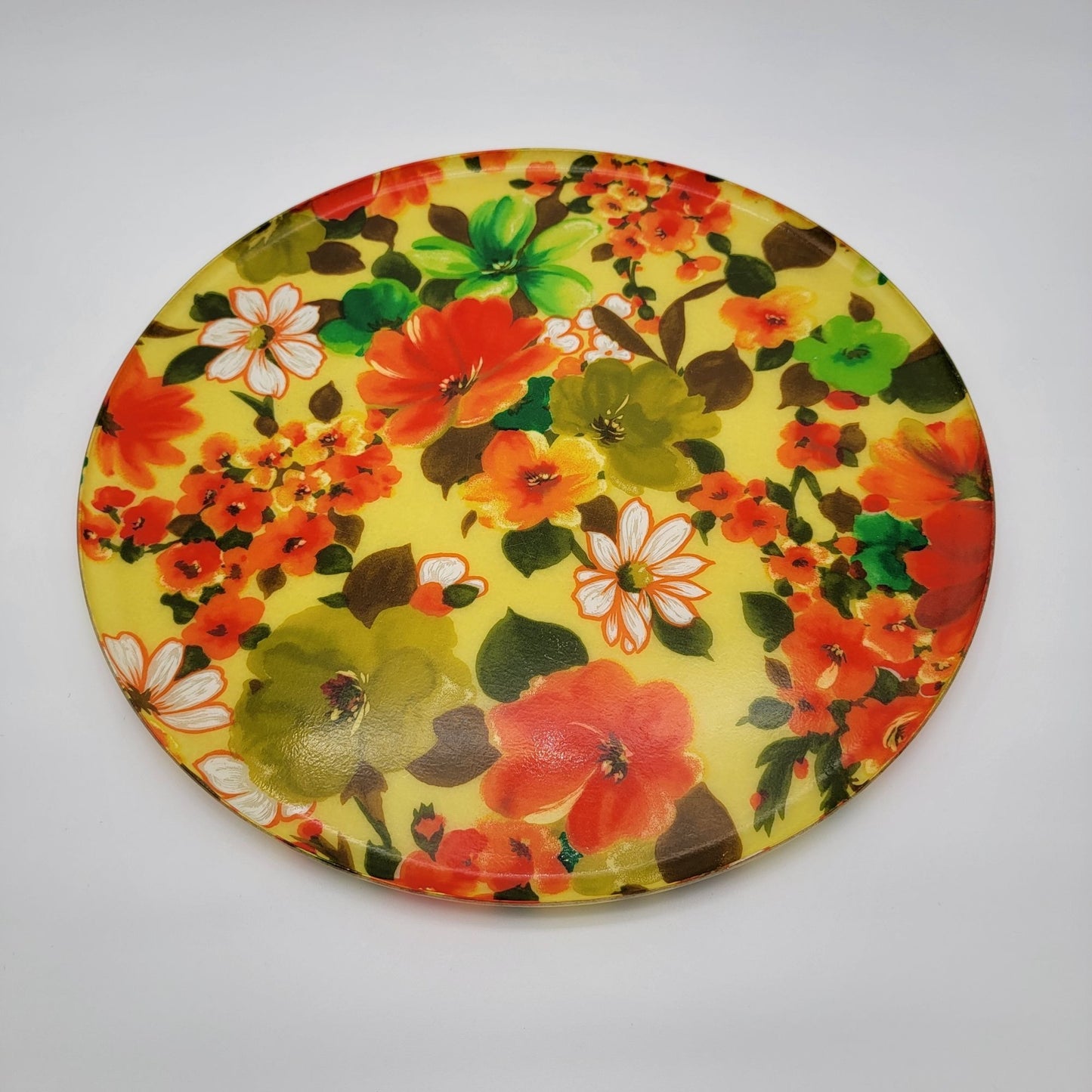 Mid-Century Modern Vibrant Floral Fiberglass Serving Tray