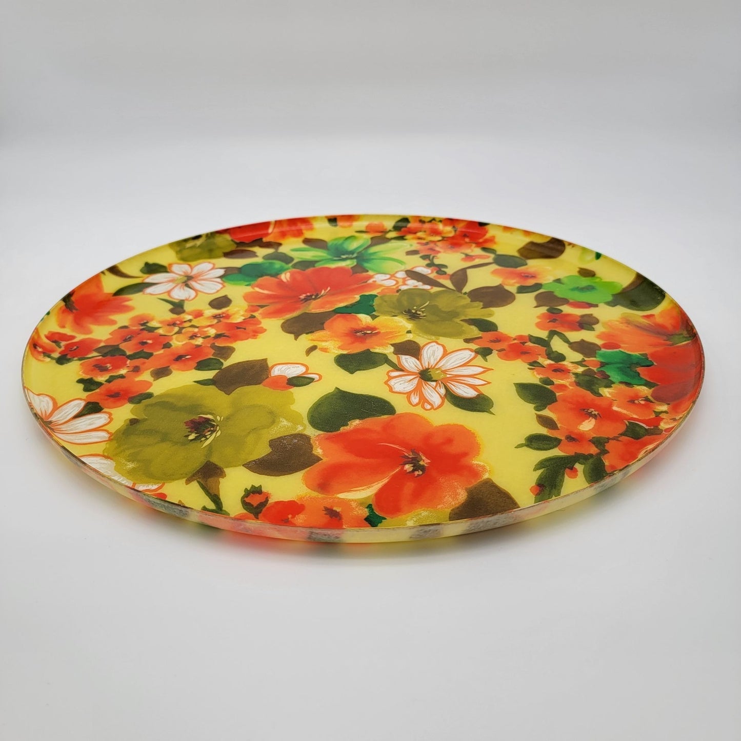 Mid-Century Modern Vibrant Floral Fiberglass Serving Tray
