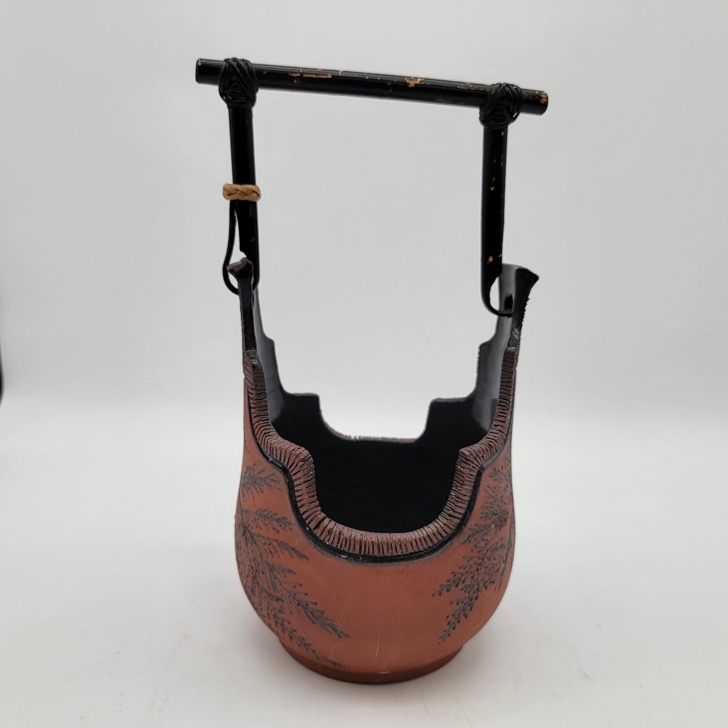 Vintage Handcrafted Terracotta Planter With Bamboo Handle