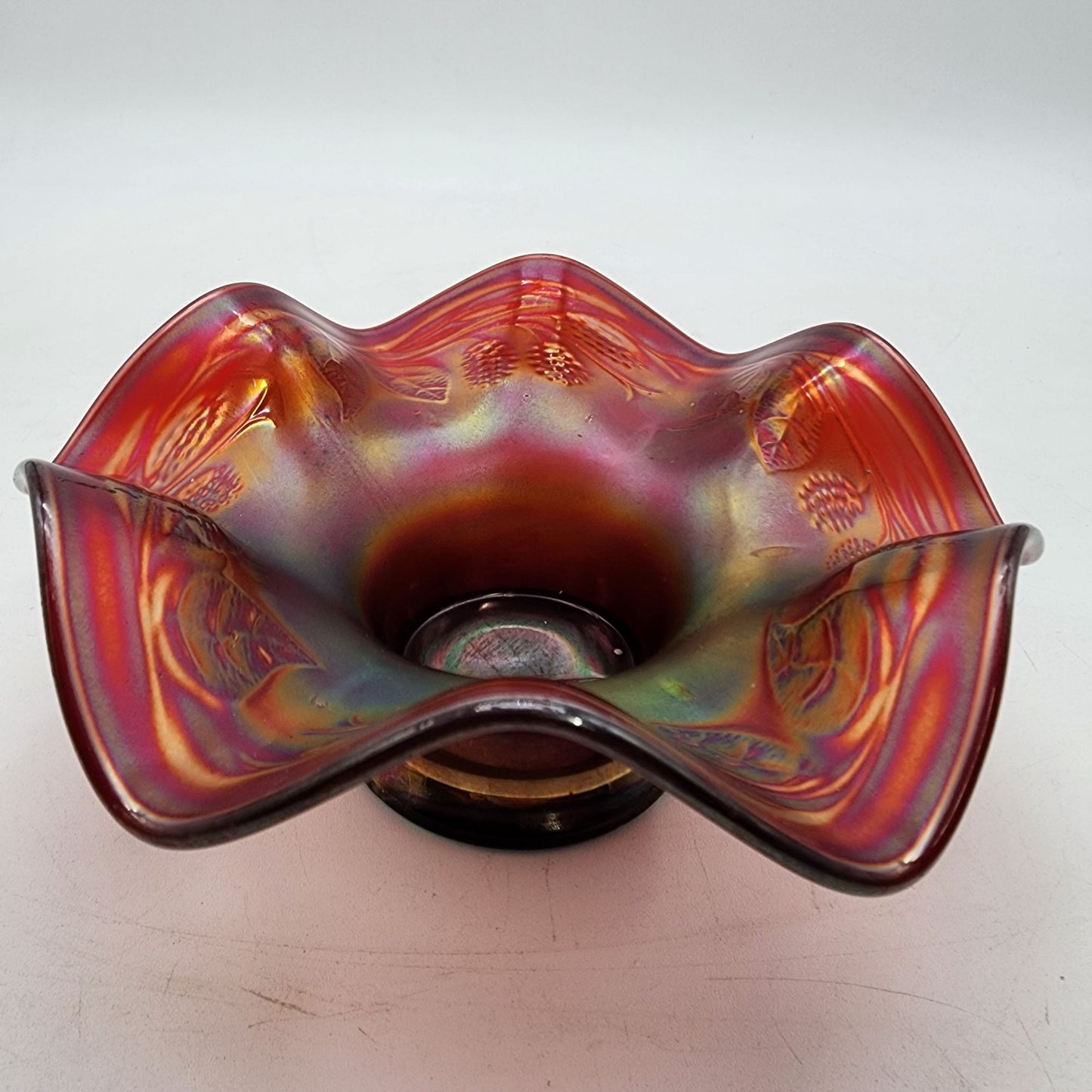 Fenton Blackberry Spray Carnival Glass Hat Bowl