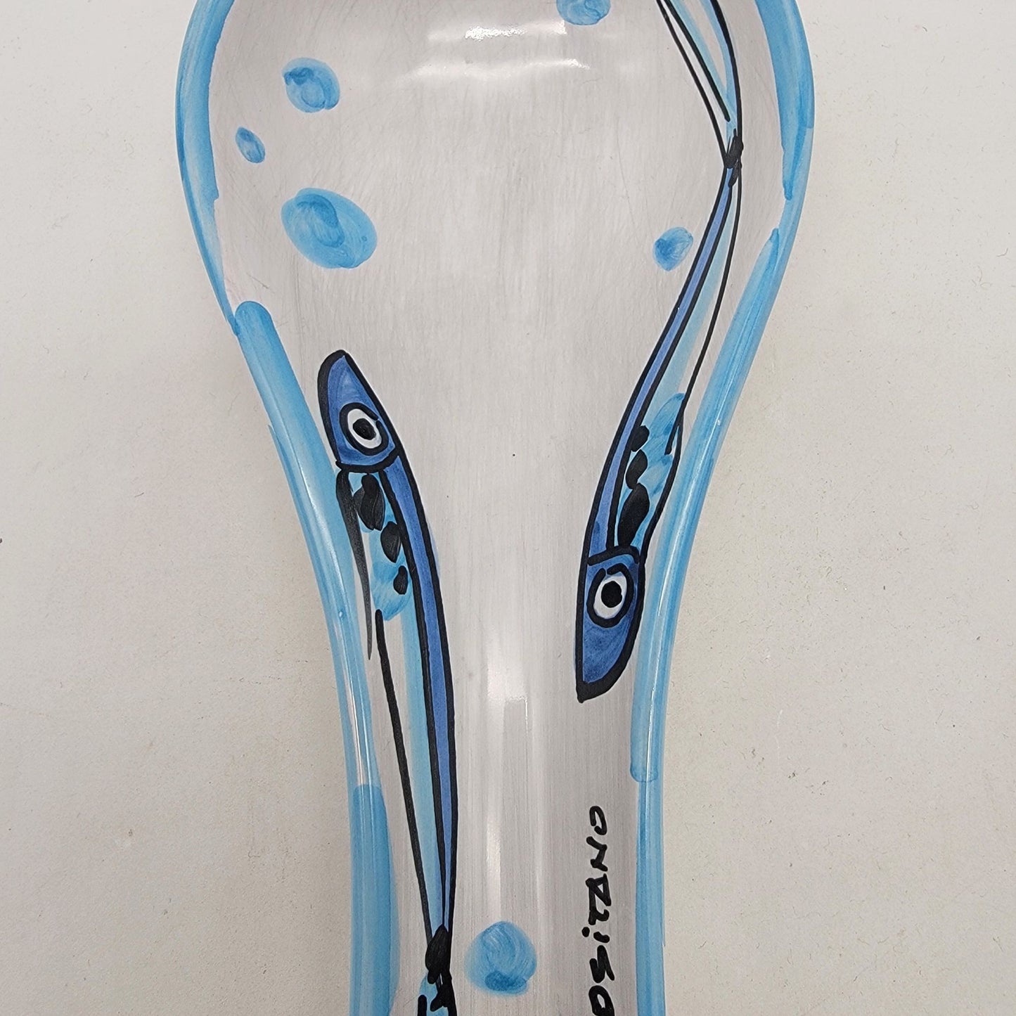 Handcrafted Italian Signed Positano Fish Design Art Pottery Spoon Rest