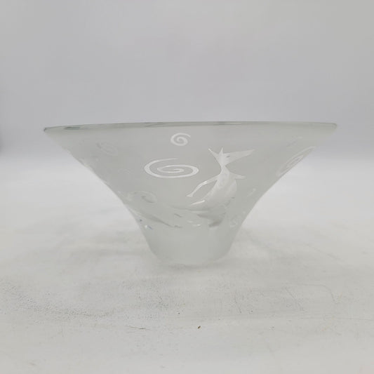 Leandra Drumm Frosted Glass Bowl With Etched Kokopelli Design as found