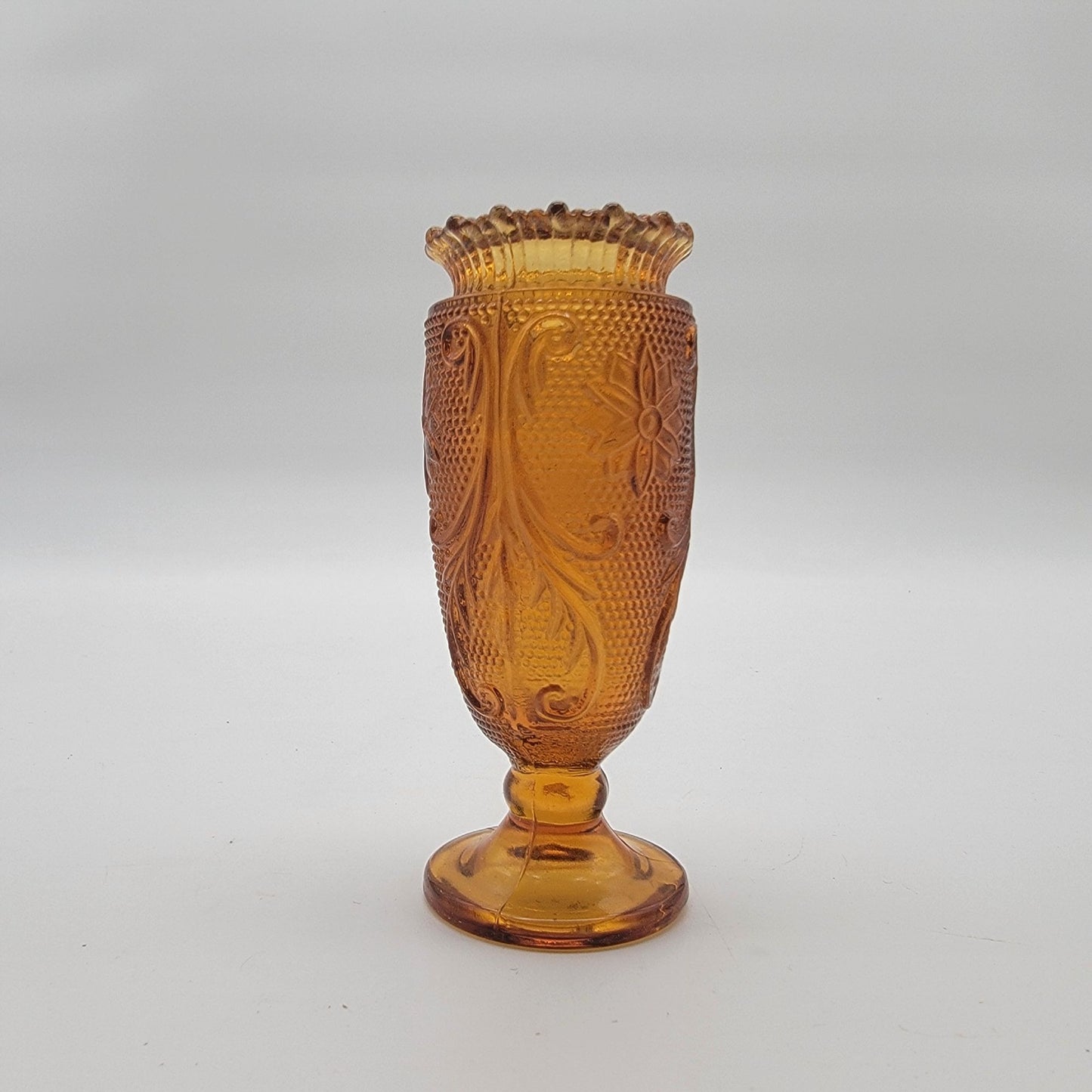 Tiara Amber Sandwich Glass Miniature Vase