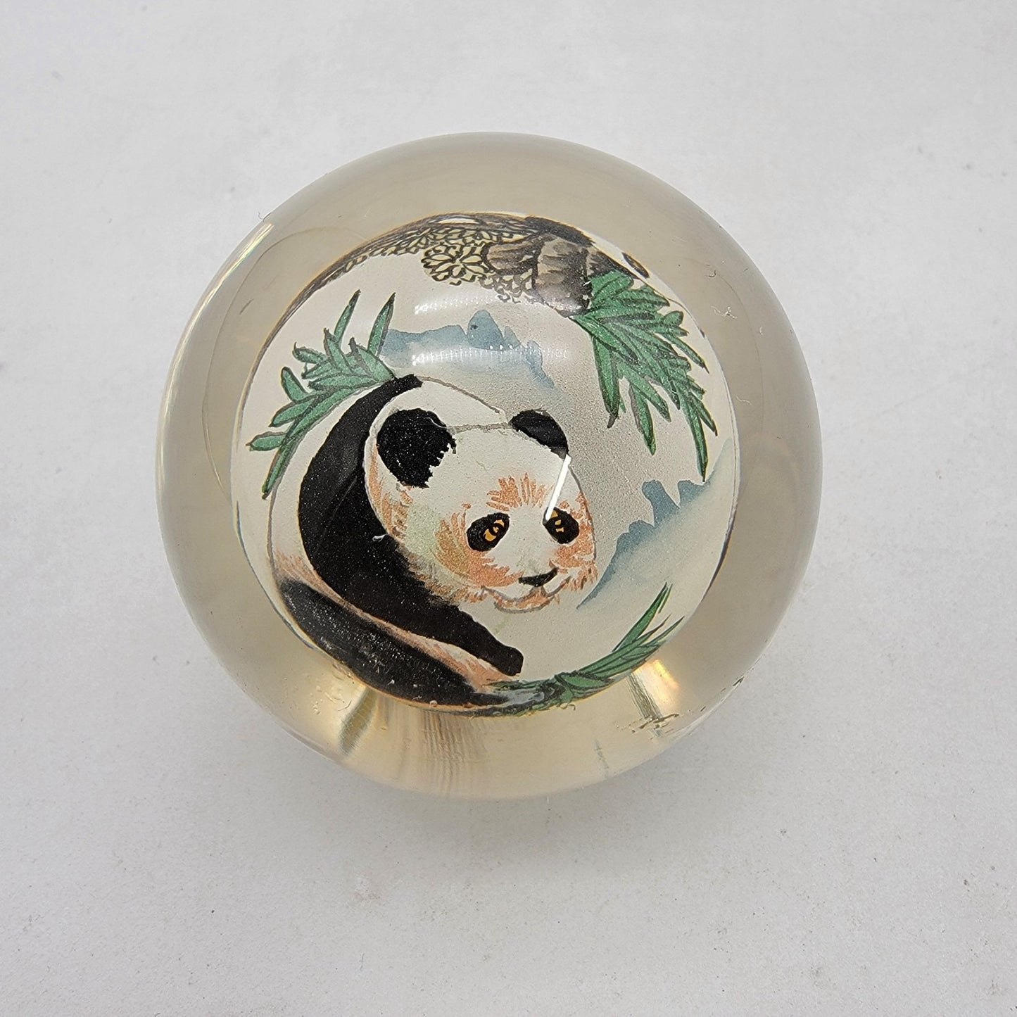 Reverse Hand Painted Art Glass Panda Paperweight Signed Thomte