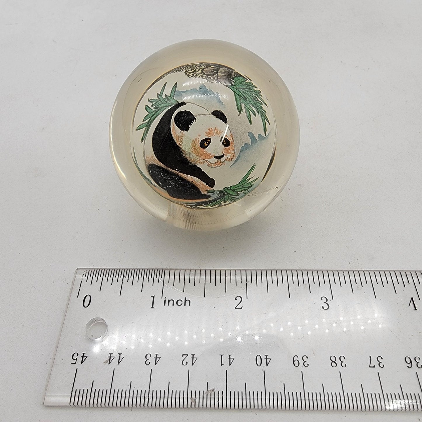 Reverse Hand Painted Art Glass Panda Paperweight Signed Thomte