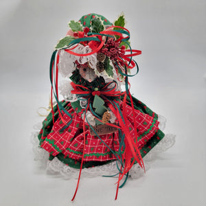 Vintage Handmade Christmas Mouse Doll In Green & Red