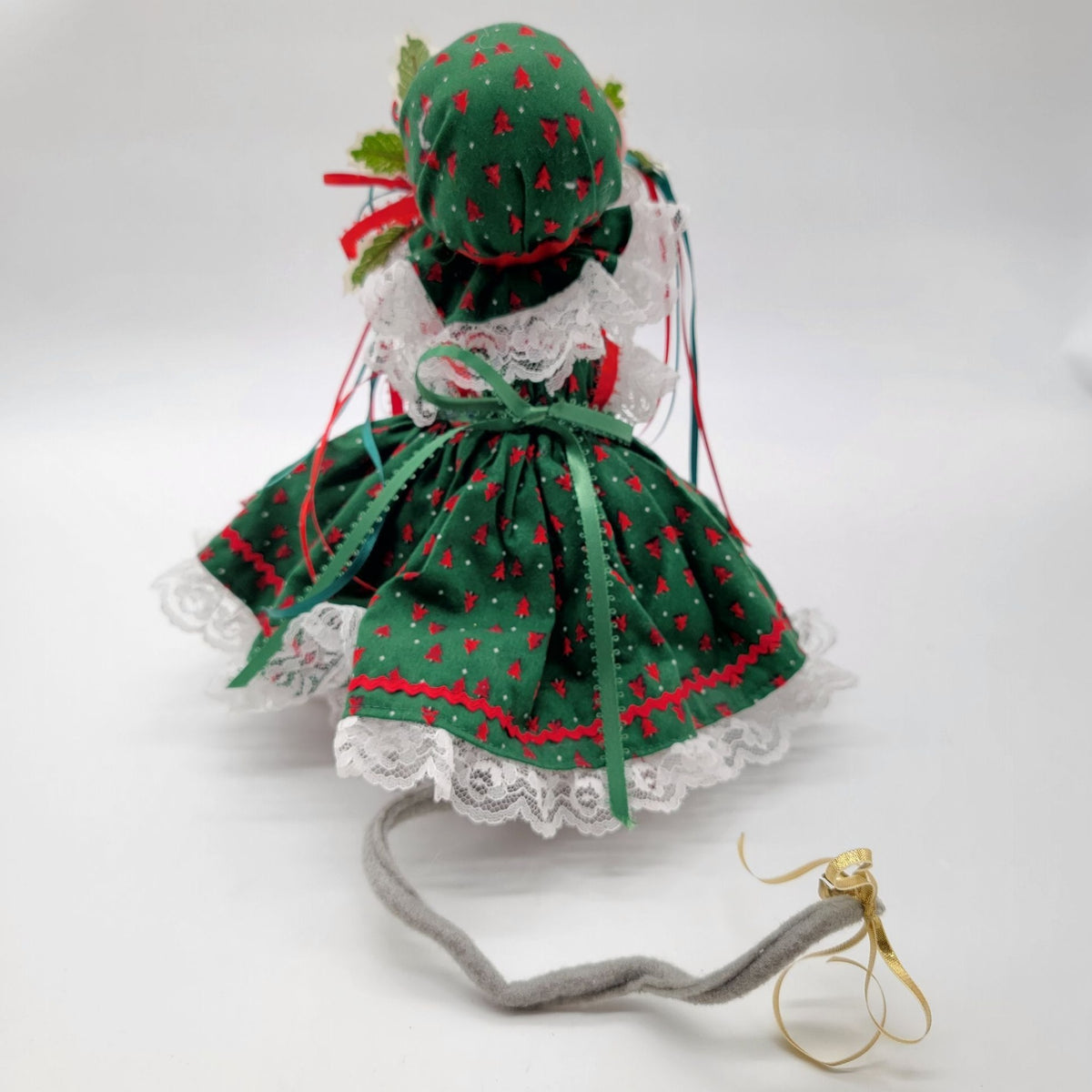 Vintage Handmade Christmas Mouse Doll In Green & Red