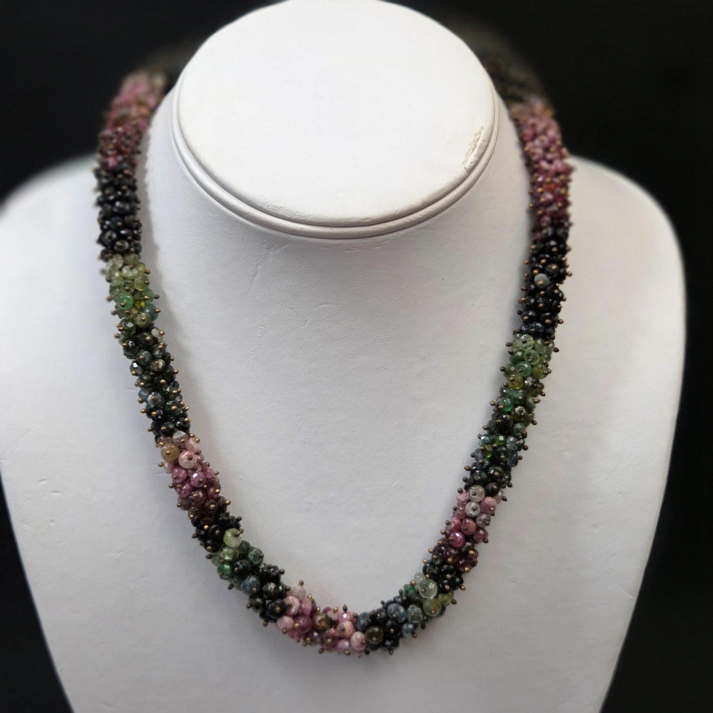 Multi-Tourmaline Gemstone Rondelle Beaded Earrings & Necklace Set