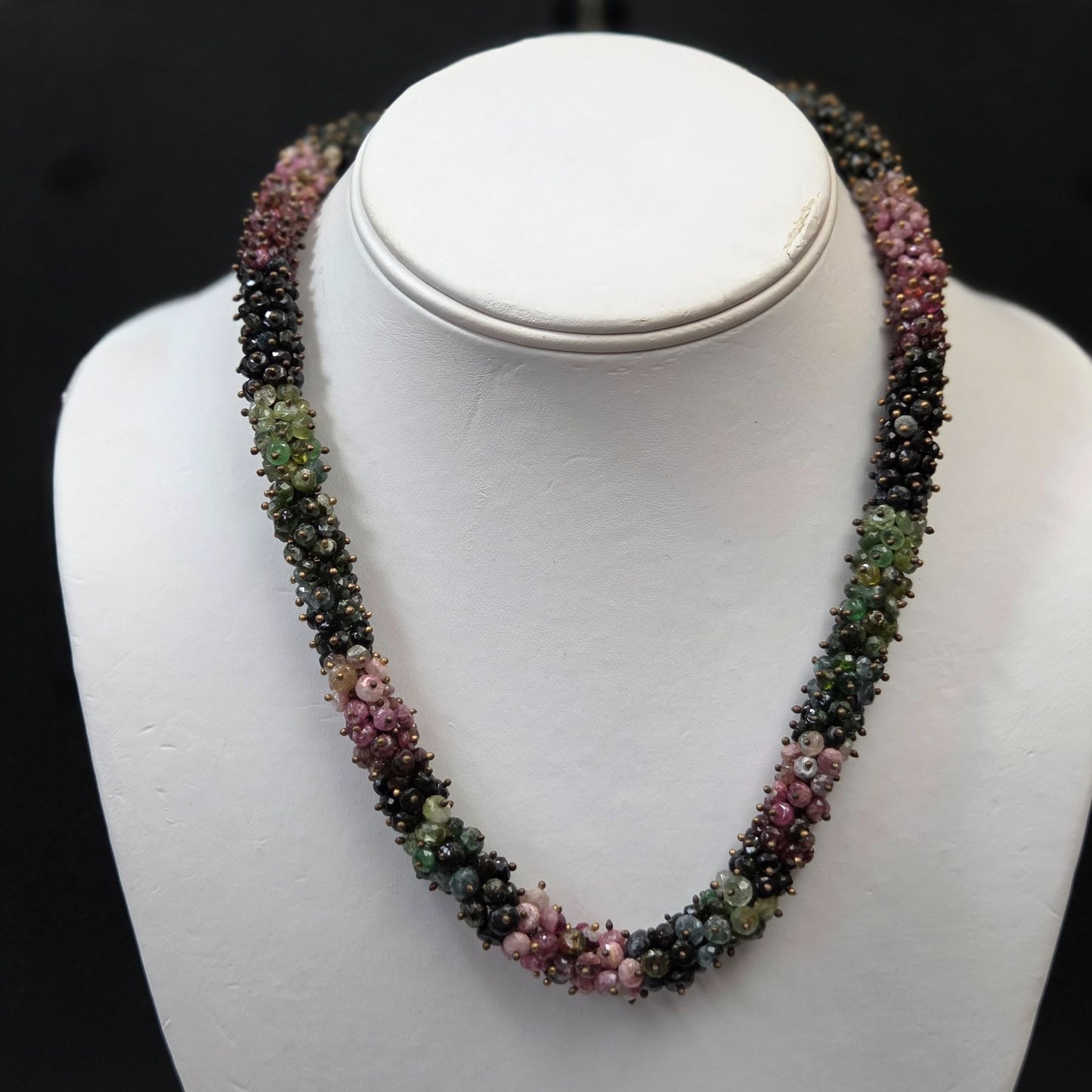 Multi-Tourmaline Gemstone Rondelle Beaded Earrings & Necklace Set