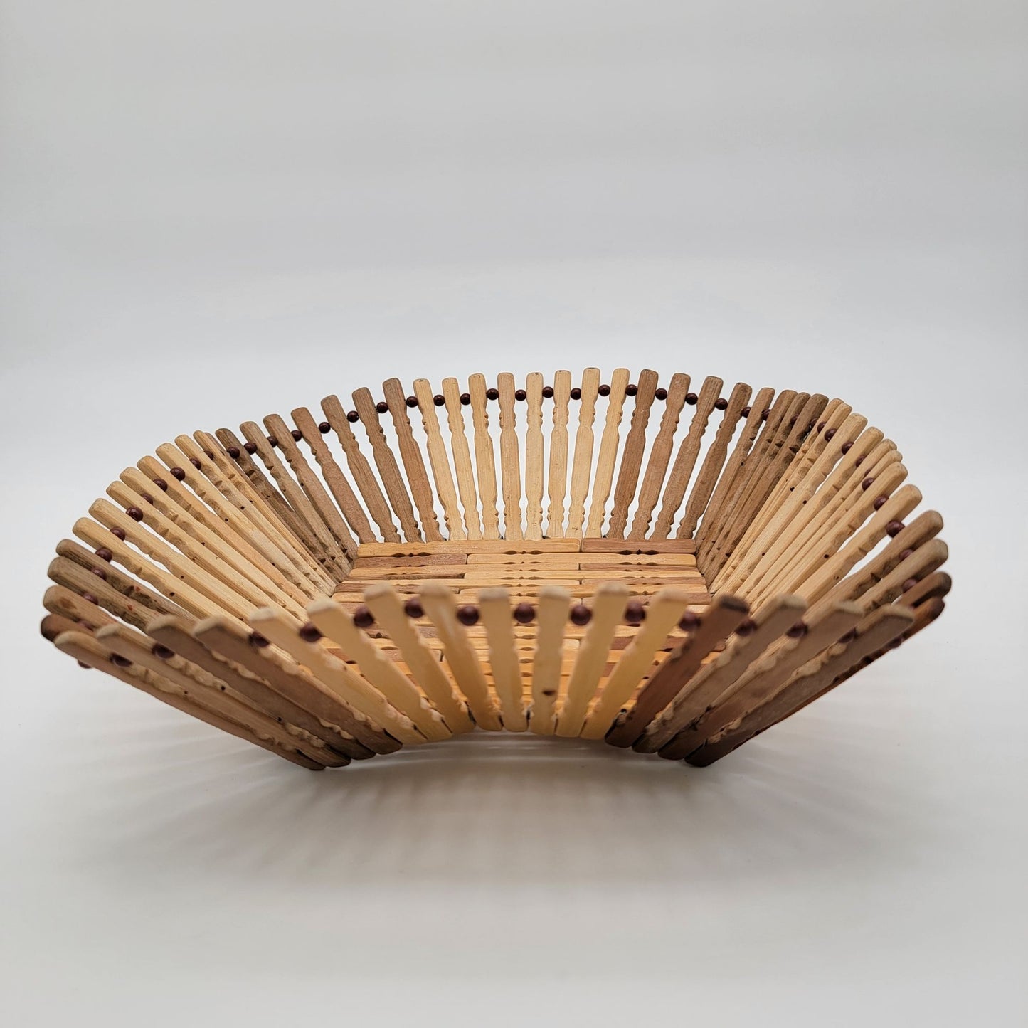 Vintage Bamboo Wood Bead Fruit Basket Square