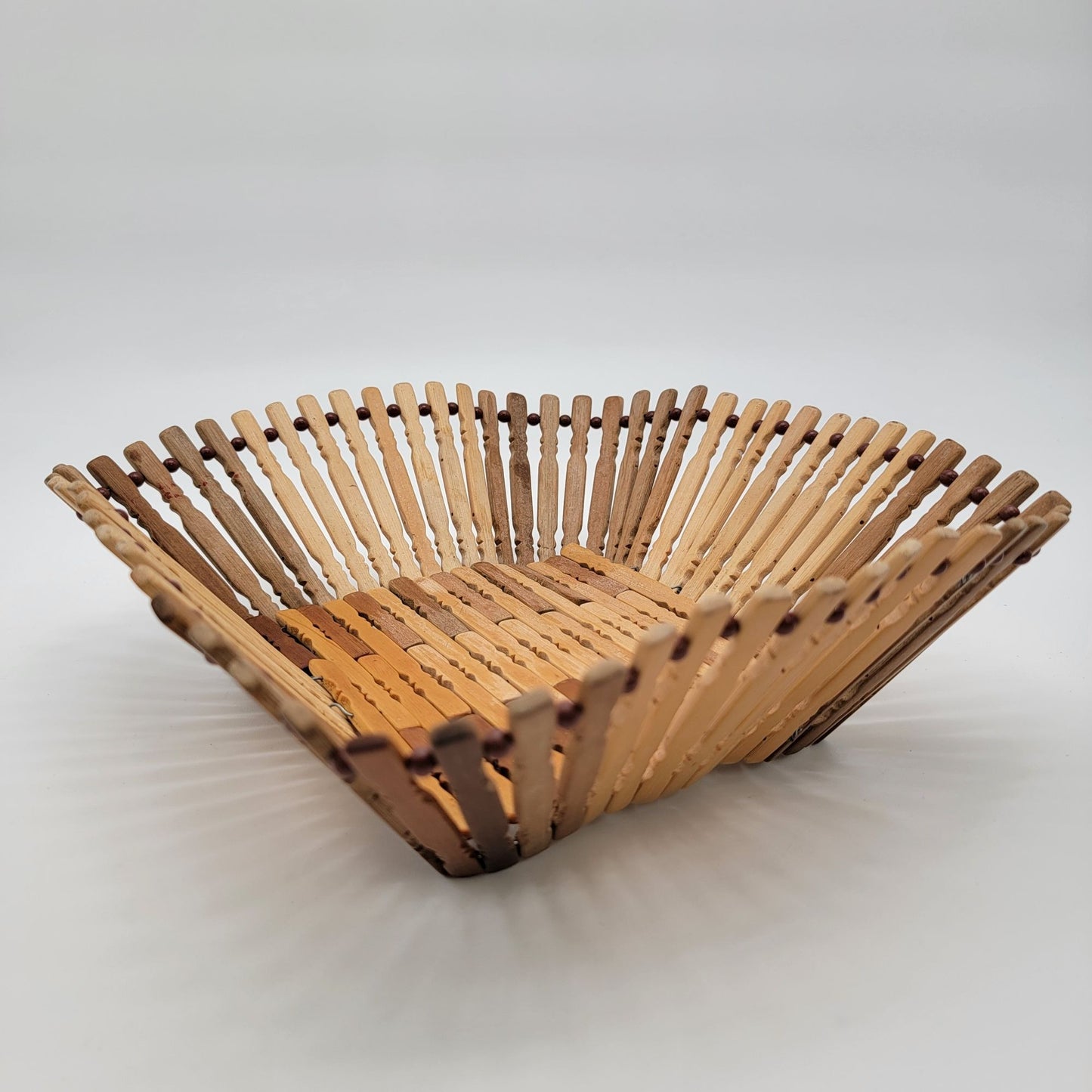 Vintage Bamboo Wood Bead Fruit Basket Square