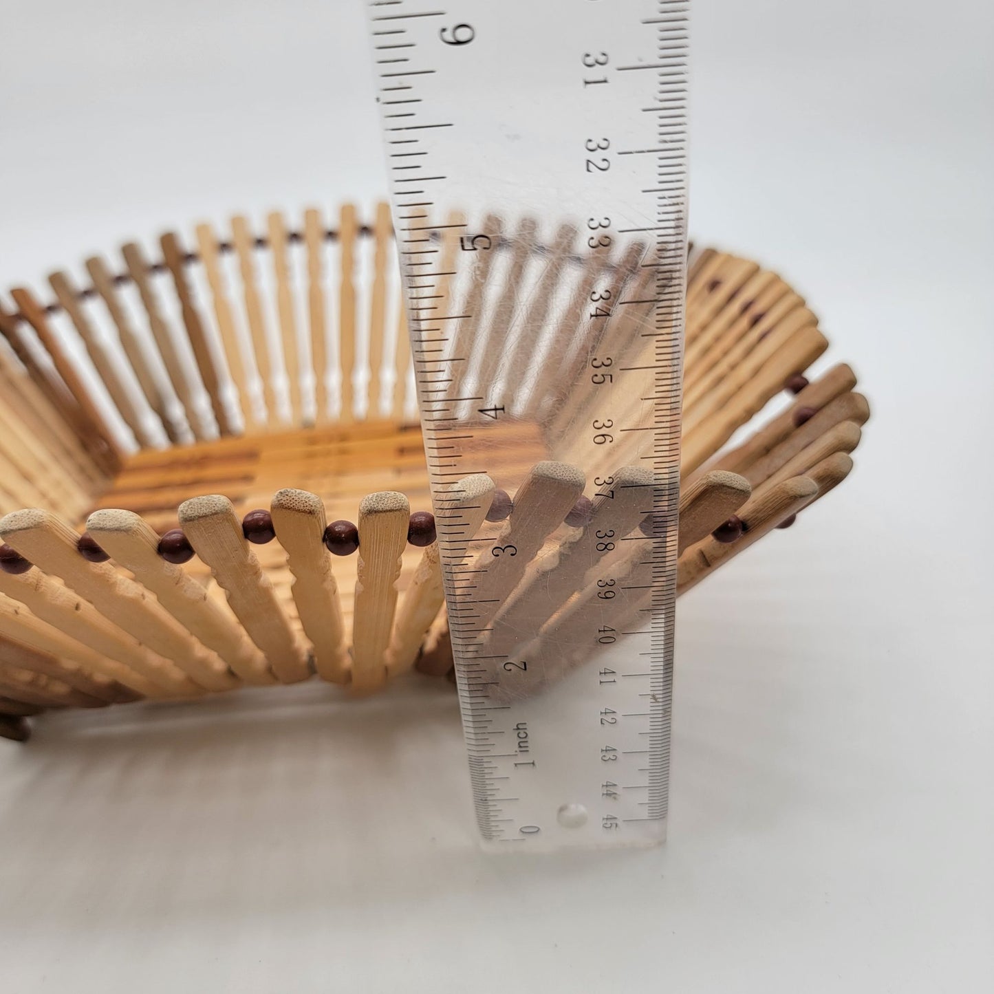 Vintage Bamboo Wood Bead Fruit Basket Square