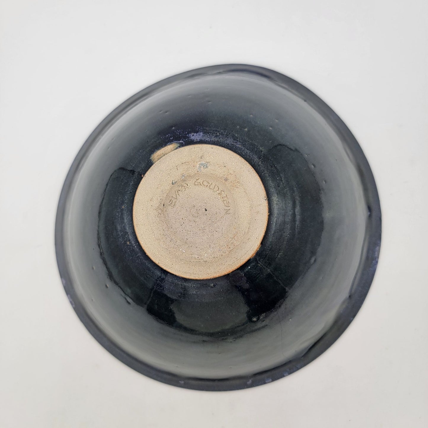 Vintage Signed Art Pottery Bowl By Evan Goldstein Unique Blue Black Glaze