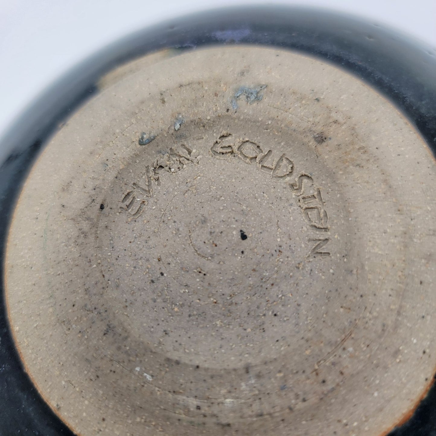 Vintage Signed Art Pottery Bowl By Evan Goldstein Unique Blue Black Glaze
