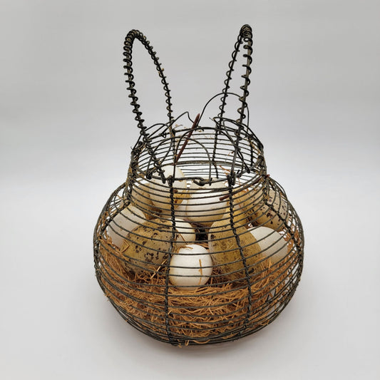 Primitive Wire Basket With Faux Eggs