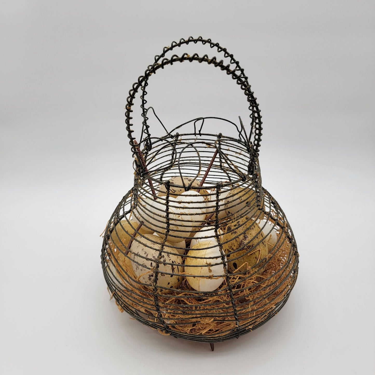 Primitive Wire Basket With Faux Eggs
