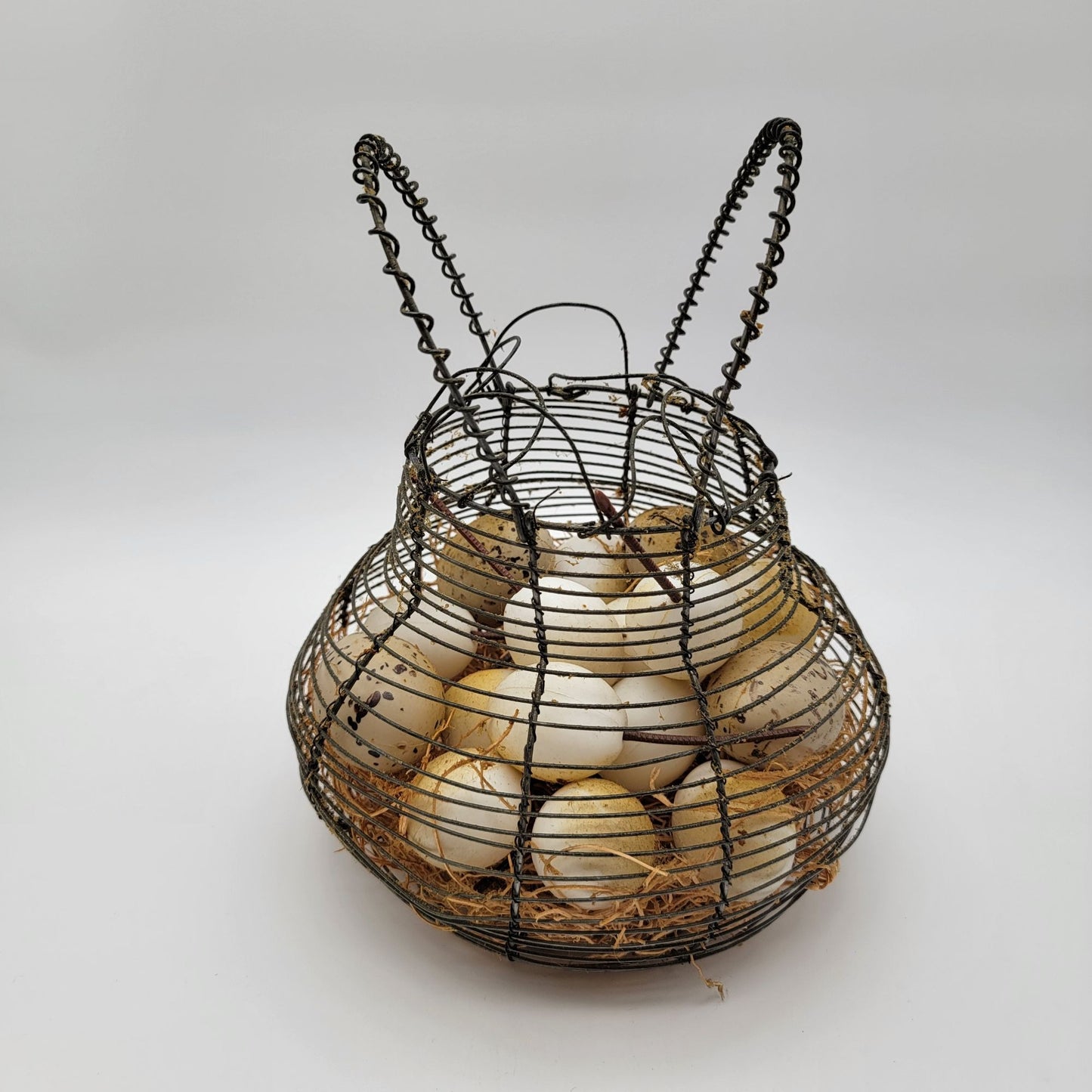 Primitive Wire Basket With Faux Eggs