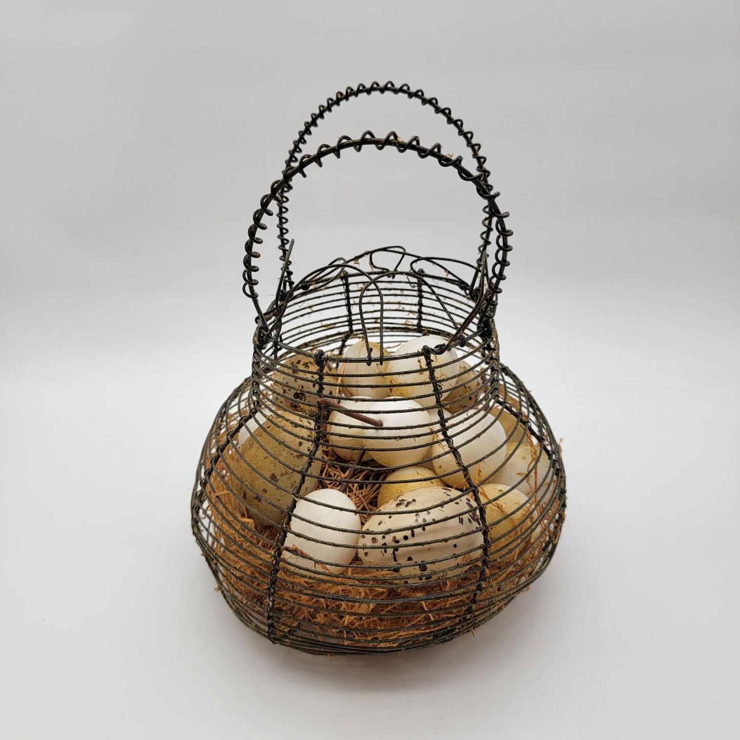 Primitive Wire Basket With Faux Eggs
