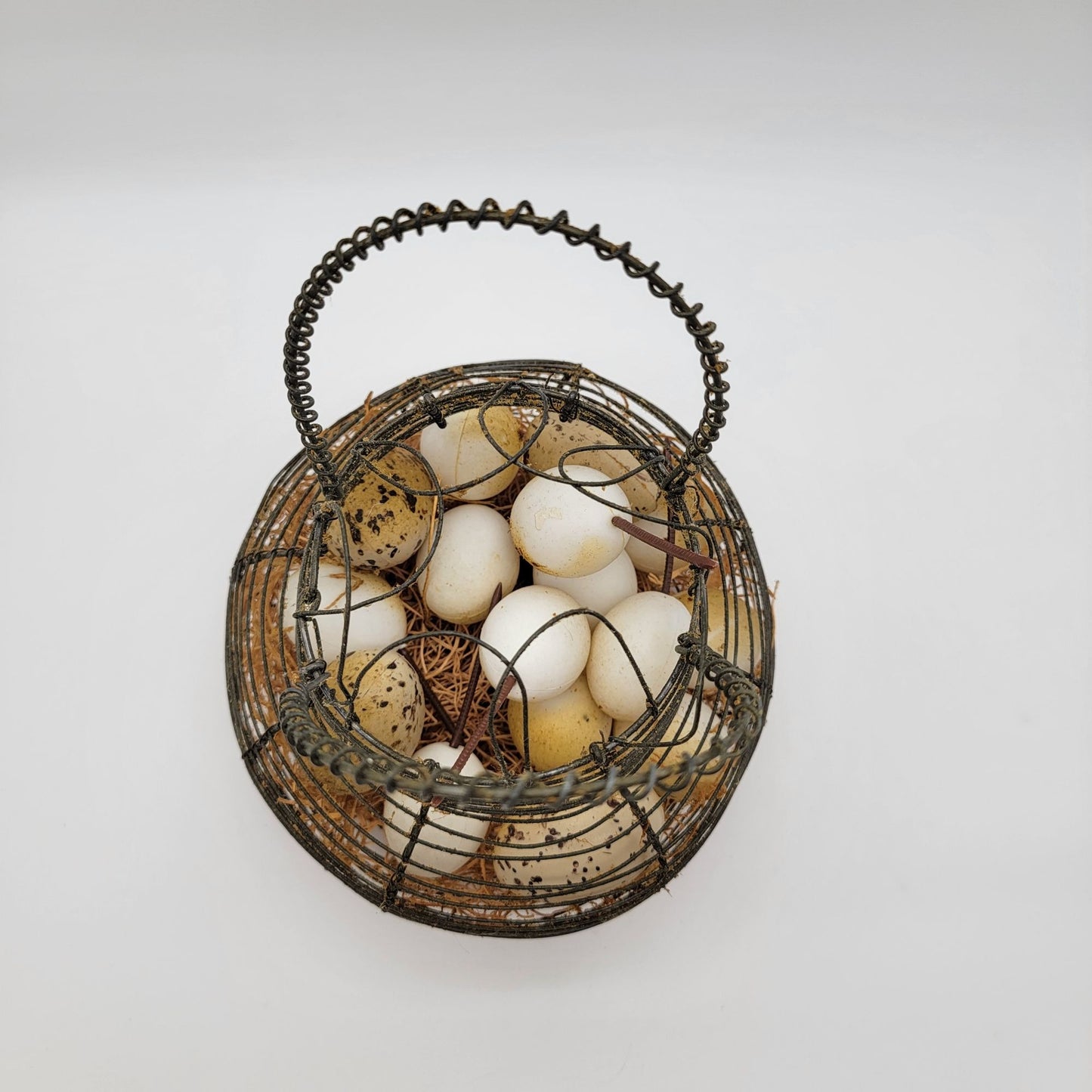 Primitive Wire Basket With Faux Eggs