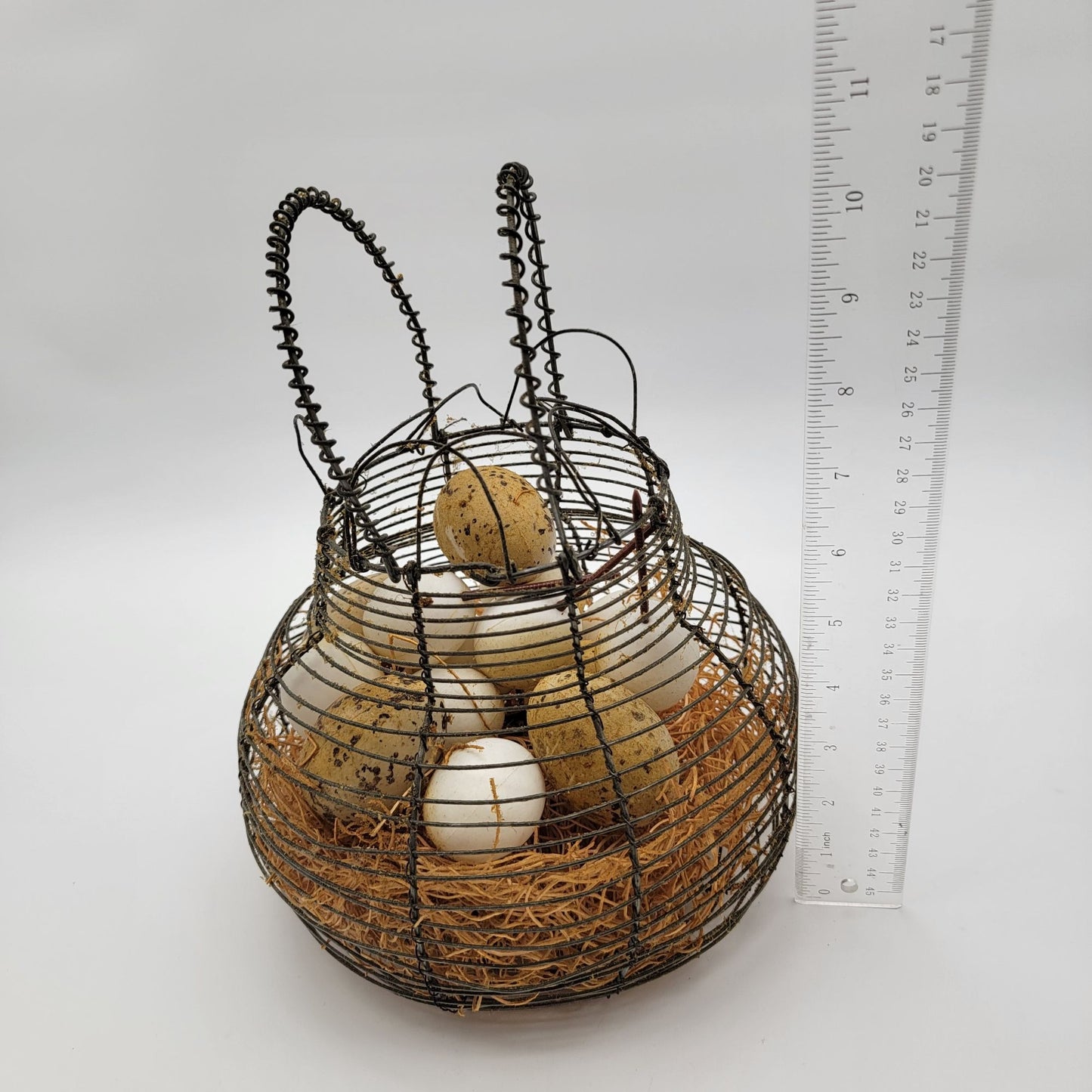 Primitive Wire Basket With Faux Eggs