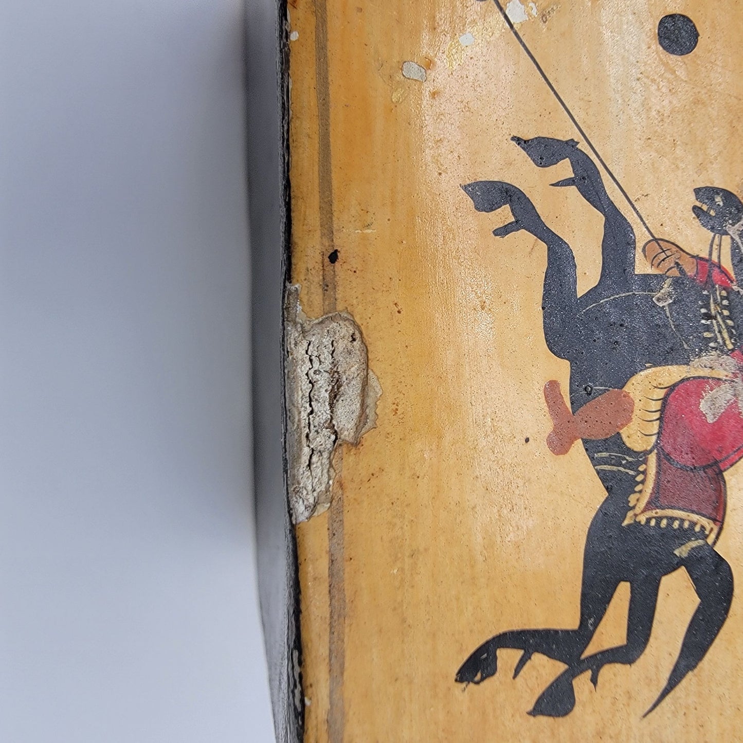 Vintage Kashmir India Paper Mache Trinket Box With Polo Scene