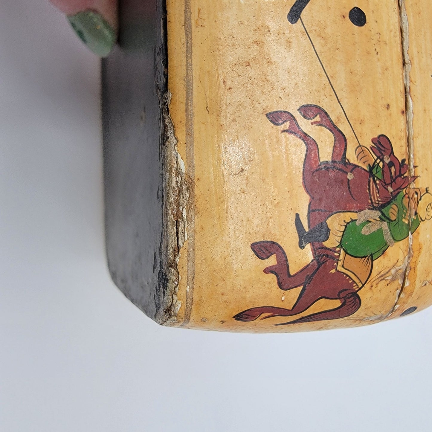 Vintage Kashmir India Paper Mache Trinket Box With Polo Scene