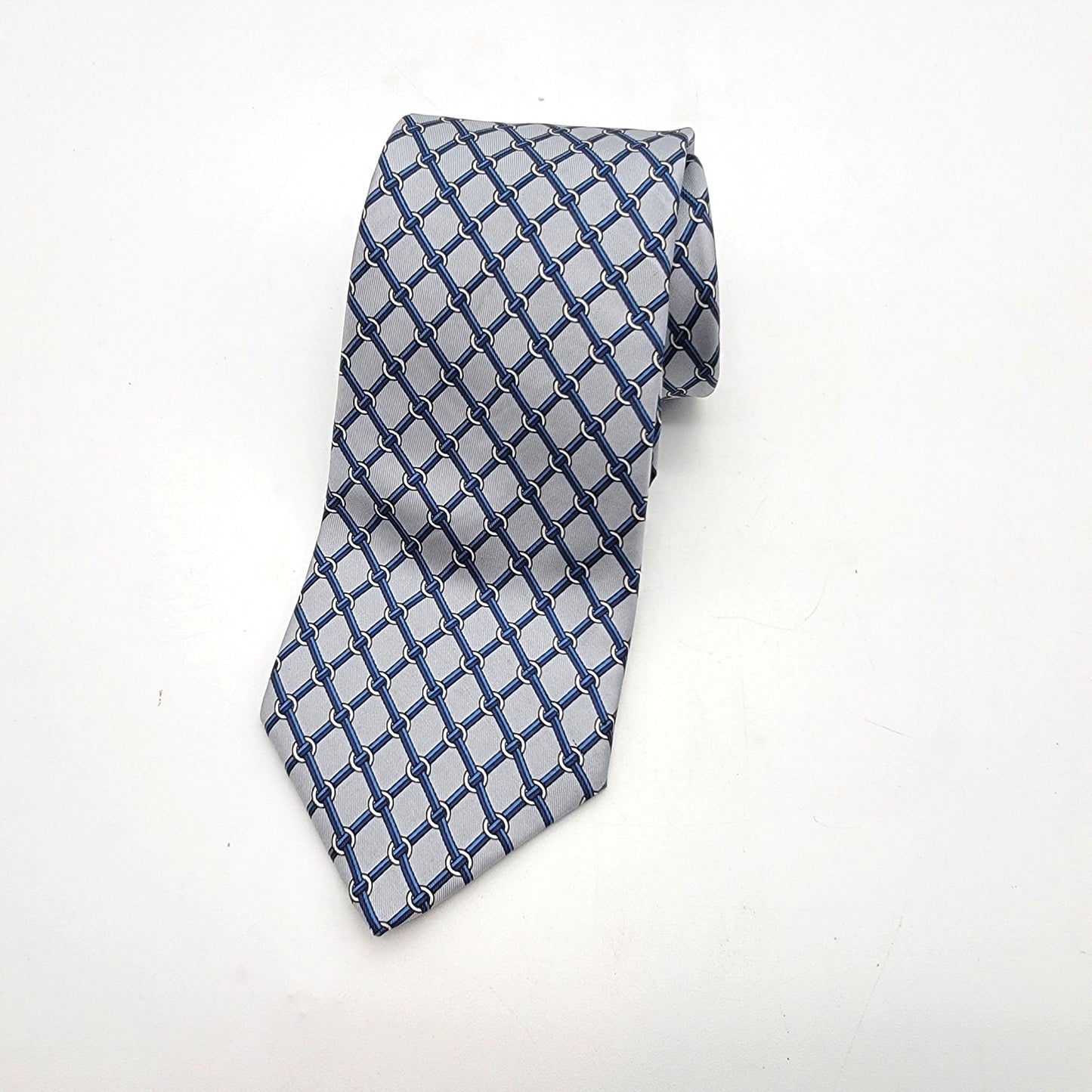 Vintage Givenchy Gentlemen 100% Silk Tie Navy & Blue Chain Link Motif