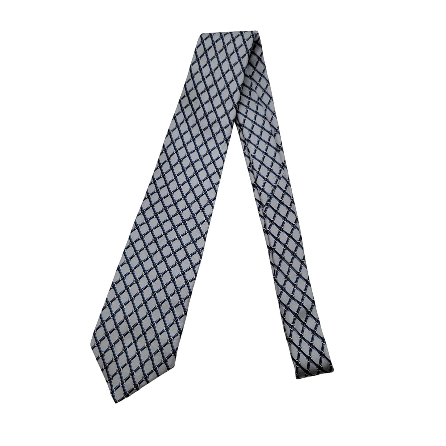 Vintage Givenchy Gentlemen 100% Silk Tie Navy & Blue Chain Link Motif
