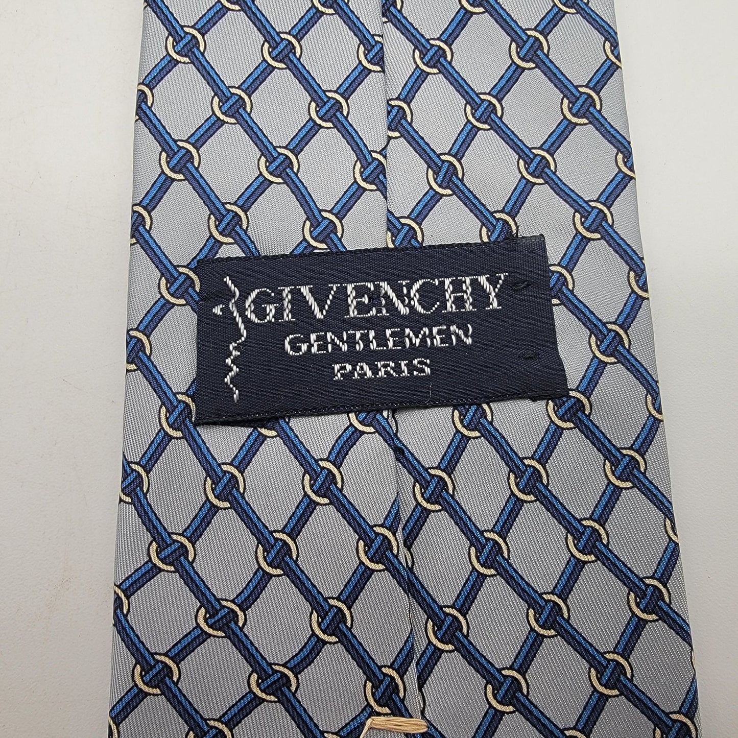 Vintage Givenchy Gentlemen 100% Silk Tie Navy & Blue Chain Link Motif