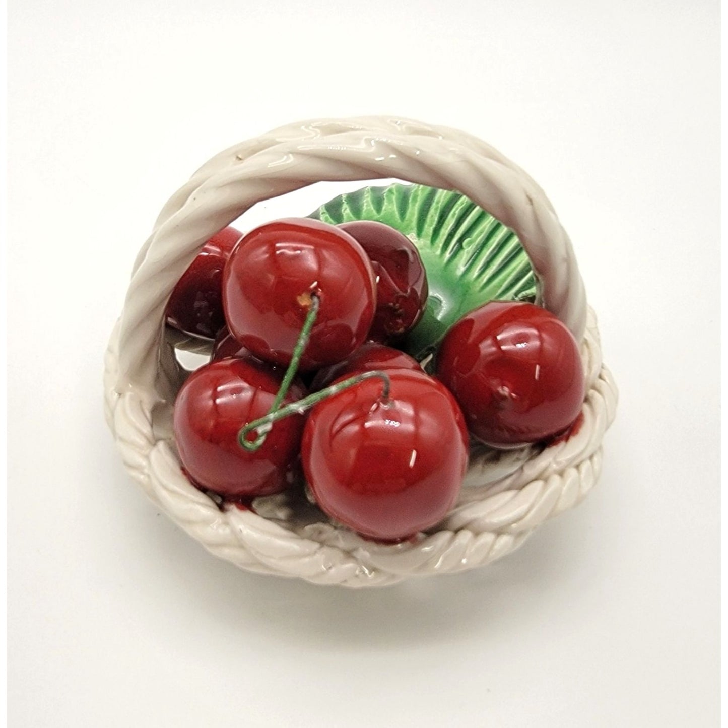 Vintage Italian Pottery Basket Of Cherries Sculpture