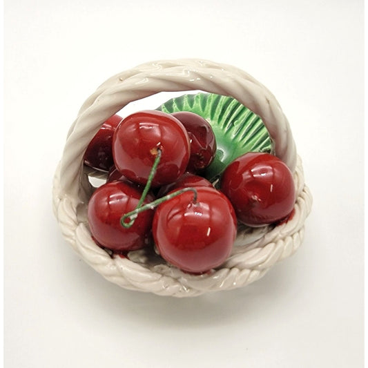 Vintage Italian Pottery Basket Of Cherries Sculpture