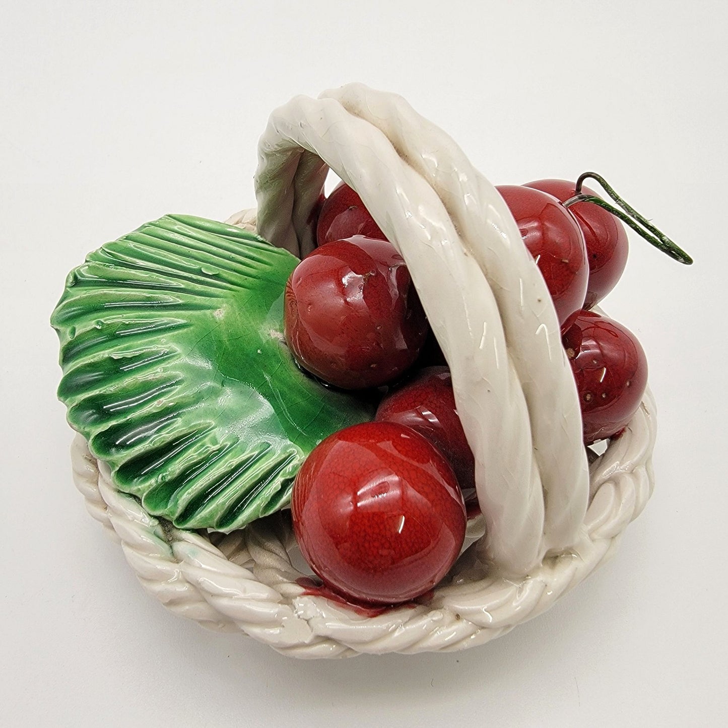 Vintage Italian Pottery Basket Of Cherries Sculpture