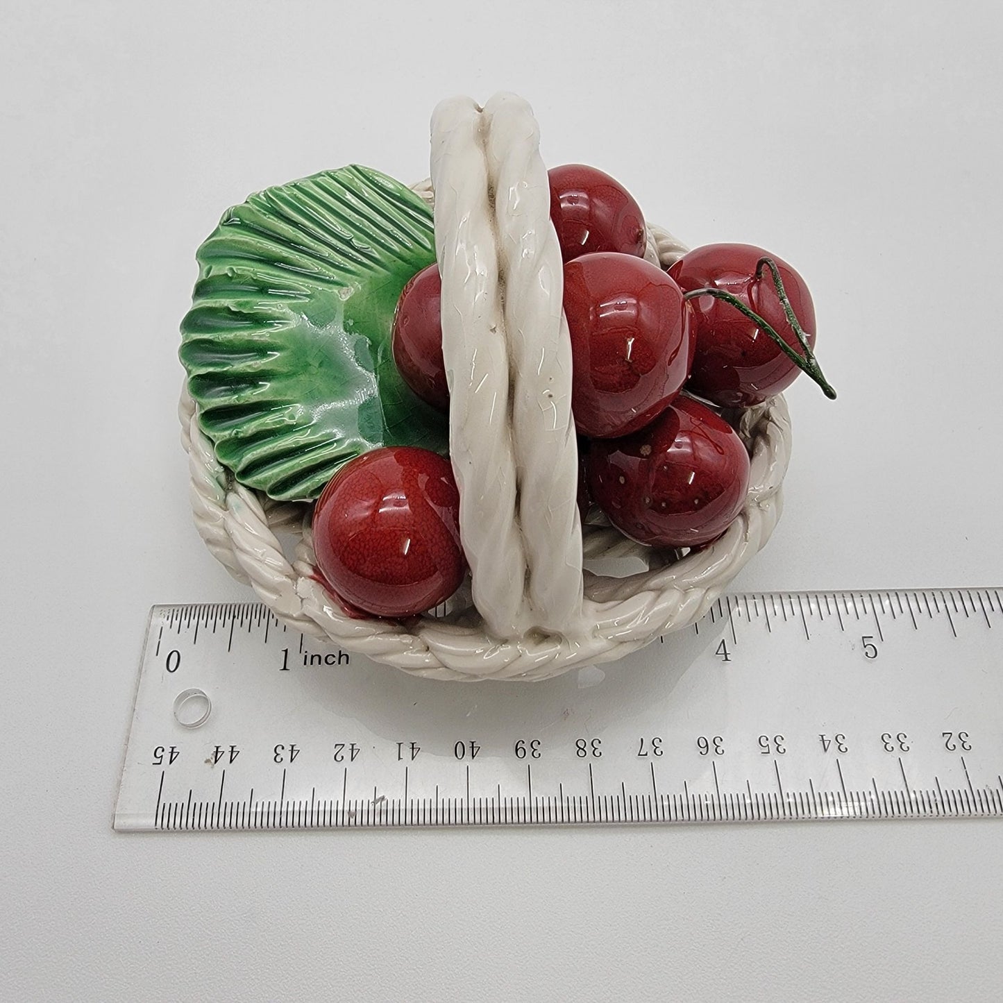 Vintage Italian Pottery Basket Of Cherries Sculpture