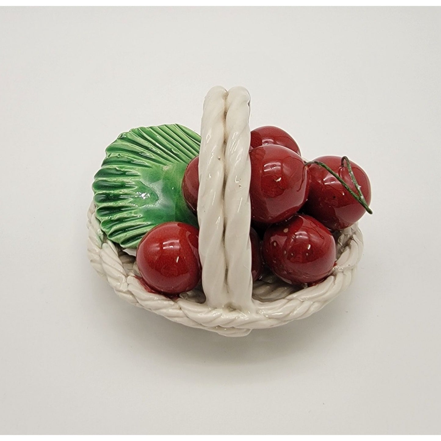Vintage Italian Pottery Basket Of Cherries Sculpture