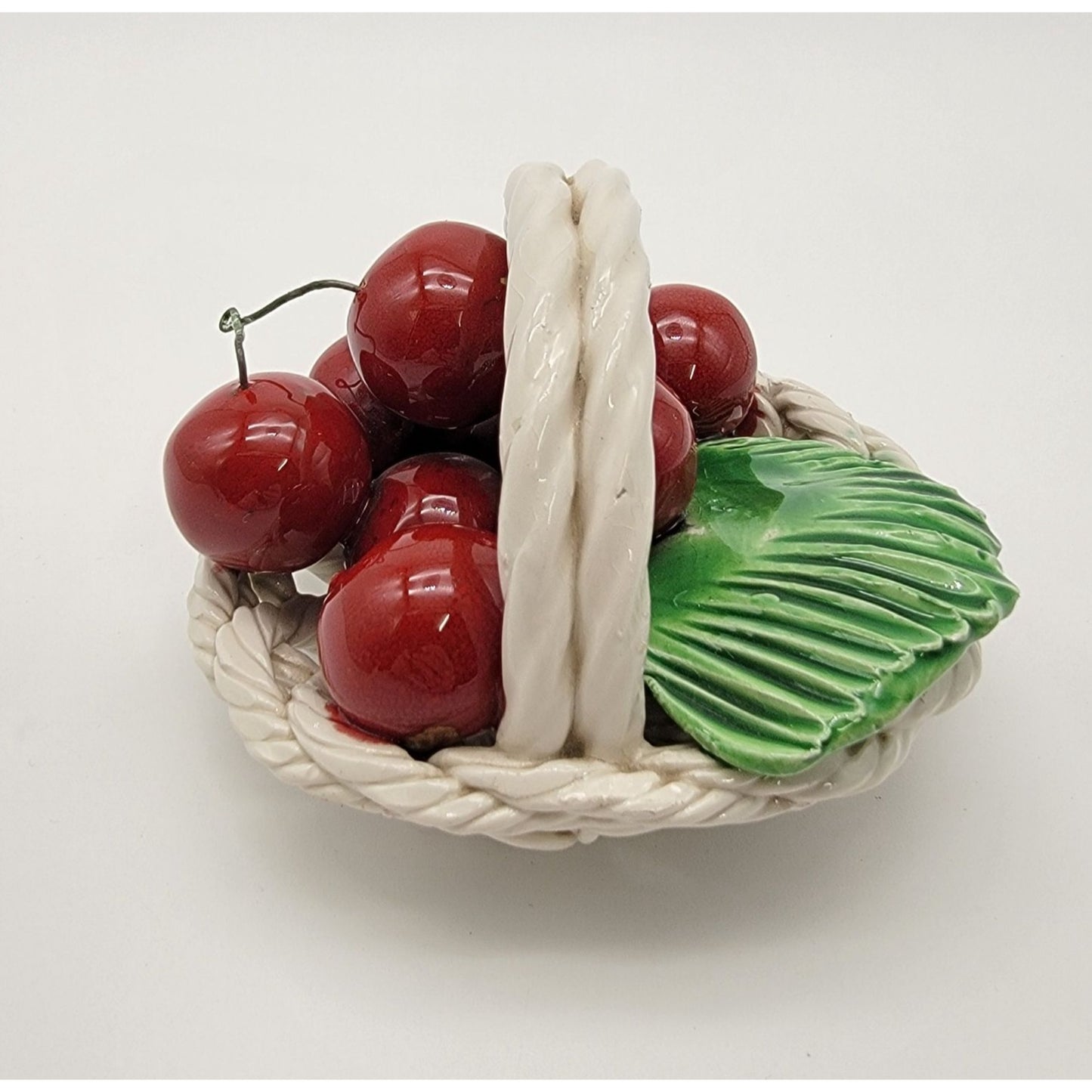 Vintage Italian Pottery Basket Of Cherries Sculpture
