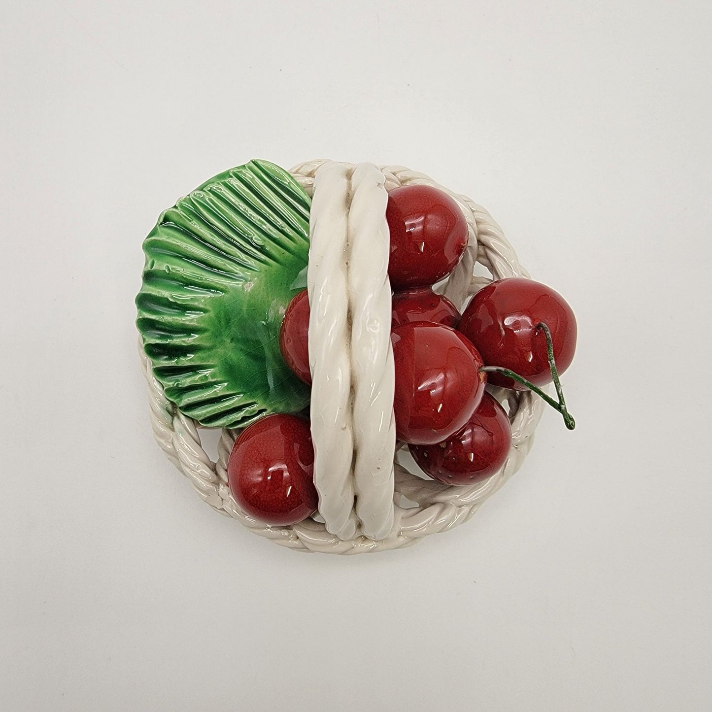 Vintage Italian Pottery Basket Of Cherries Sculpture