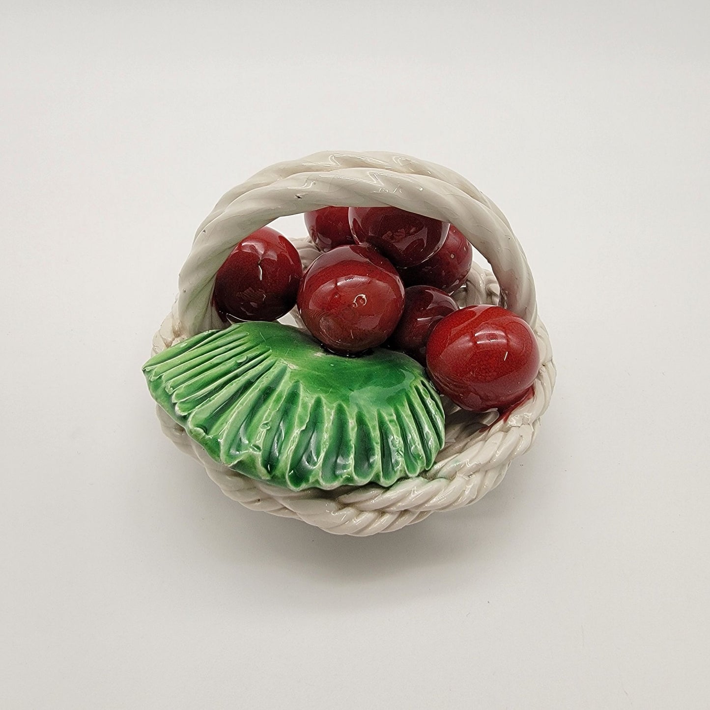 Vintage Italian Pottery Basket Of Cherries Sculpture