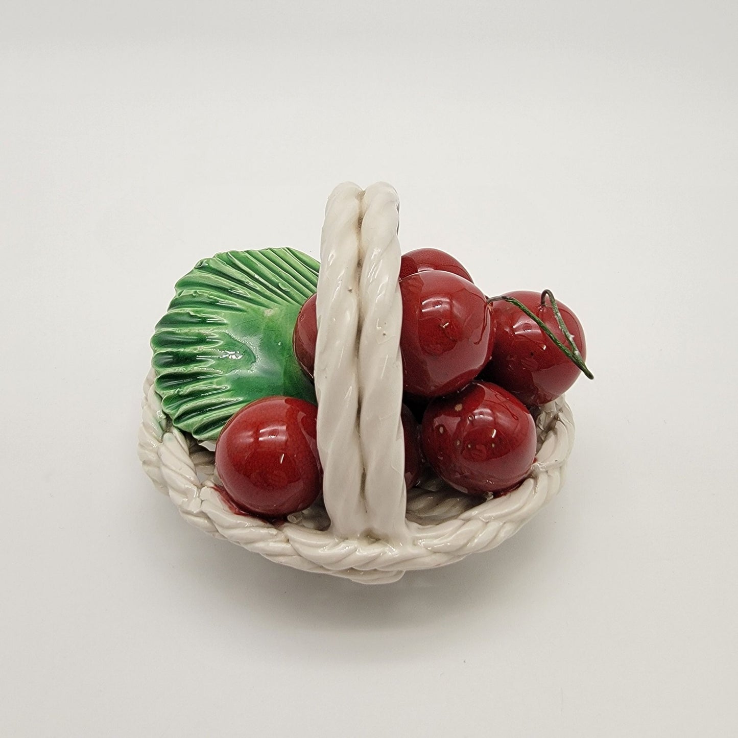 Vintage Italian Pottery Basket Of Cherries Sculpture
