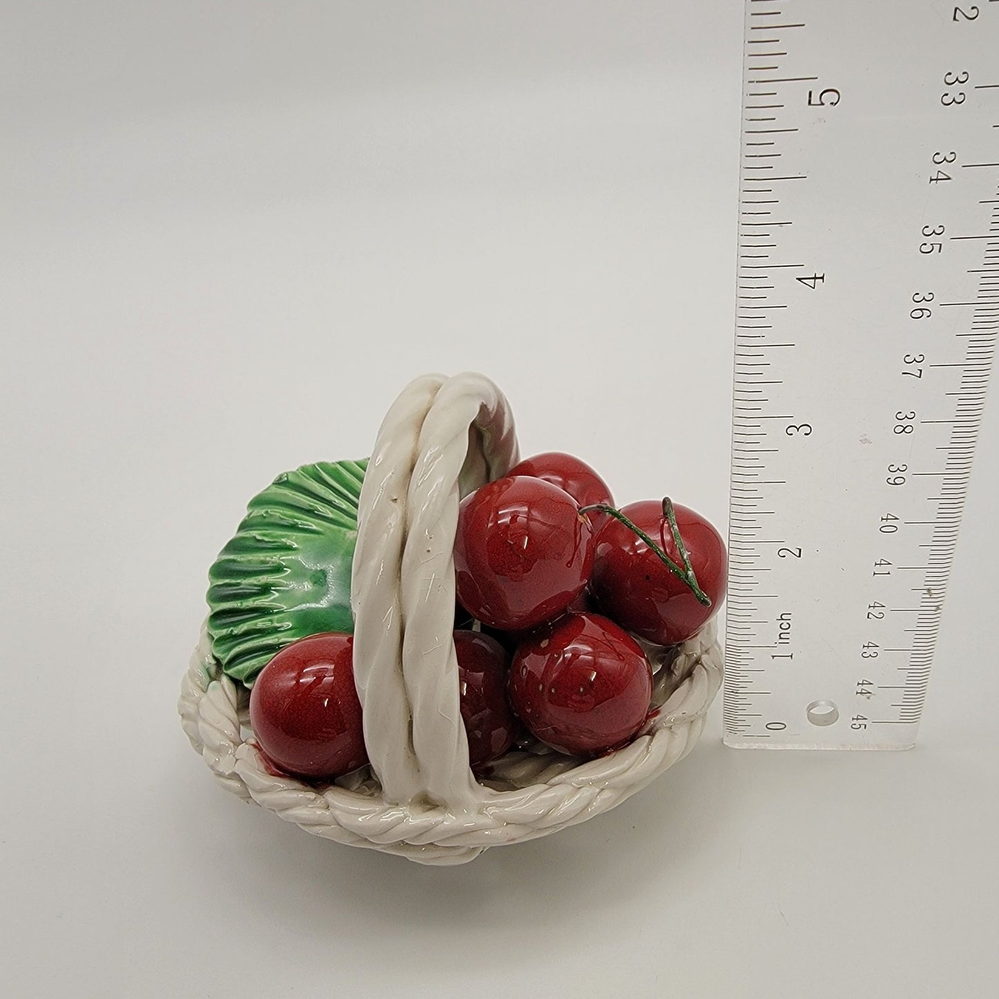 Vintage Italian Pottery Basket Of Cherries Sculpture