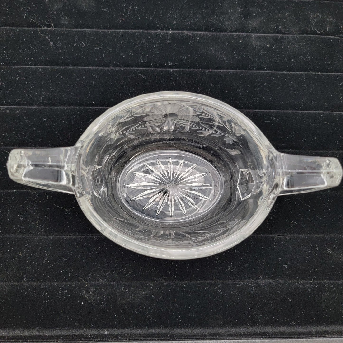 Antique 1920's Etched Glass Sugar Bowl With Handles