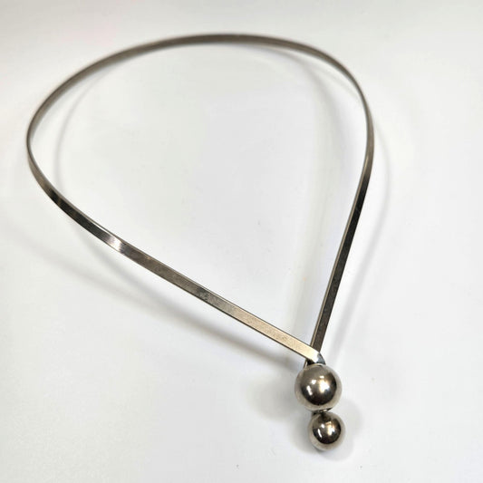 Vintage Silver Tone Torque Necklace With Ball Ends