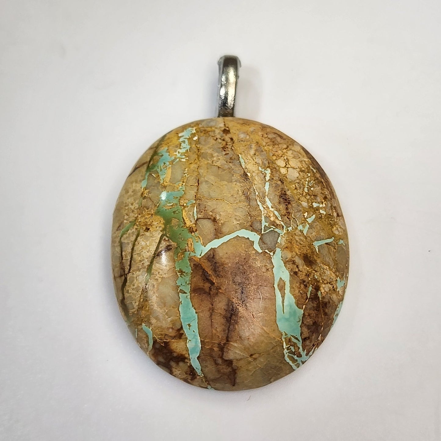 Artisan Royston Turquoise Gemstone Pendant With Silver Tone Bail
