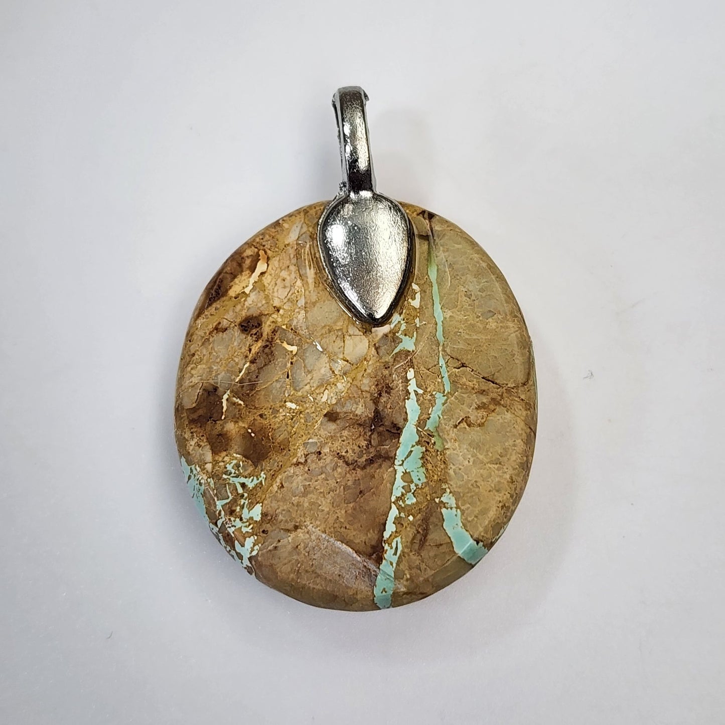 Artisan Royston Turquoise Gemstone Pendant With Silver Tone Bail