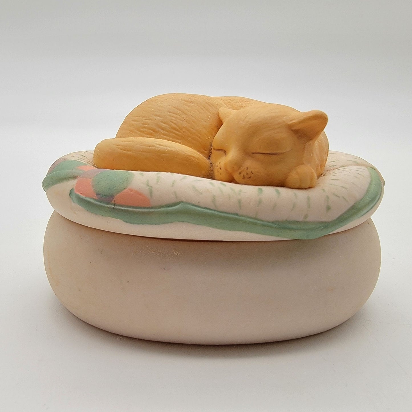 Vintage Hallmark Sleeping Kitten Porcelain Bisque Trinket Box